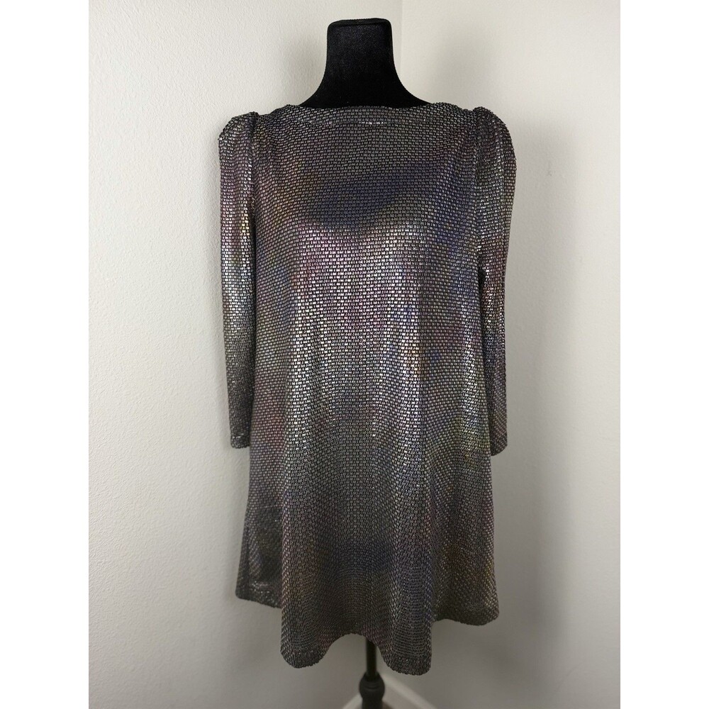 Free People Diamonds Are Forever Irridescent Metallic Puff Sleeve Mini Dress XS - Picture 4 of 14